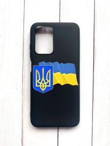 Матовий чохол на Xiaomi Redmi 10 Чорний :: Тризуб і прапор України (принт 384)
