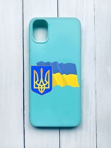 Матовий чохол для Samsung Galaxy A51 (2020)/A515 Бірюзовий :: Тризуб і прапор України (принт 384)