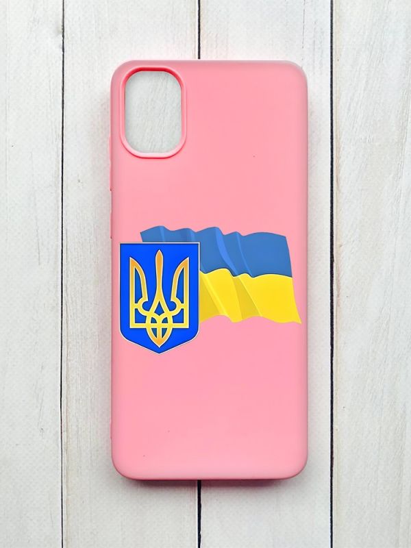 Mатовий чохол на Samsung Galaxy A05 (A055) Рожевий :: Тризуб і прапор України (принт 384)