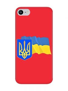 Матовий червоний чохол на iPhone 7 / 8 :: Тризуб і прапор України (принт 384)