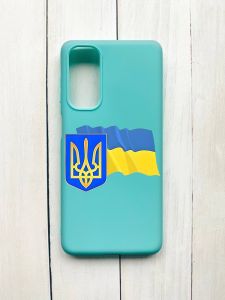 Матовий чохол на Samsung Galaxy M54 Бірюзовий :: Тризуб і прапор України (принт 384)