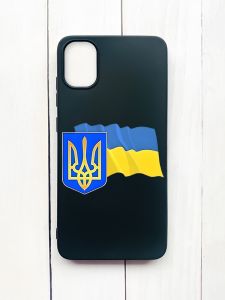 Матовий чохол на Samsung Galaxy A05 (A055) Чорний :: Тризуб і прапор України (принт 384)