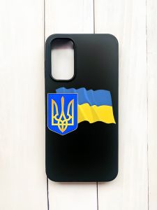 Матовий чохол на Samsung Galaxy A15 (A155) Чорний :: Тризуб і прапор України (принт 384)