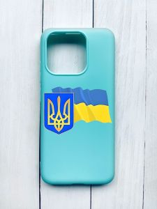 Матовий чохол на Xiaomi Redmi 12C Бірюзовий :: Тризуб і прапор України (принт 384)