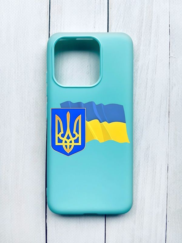 Матовий чохол на Xiaomi Redmi 12C Бірюзовий :: Тризуб і прапор України (принт 384)