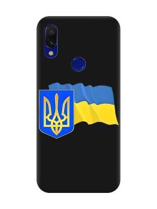 Матовий чорний чохол на Xiaomi Redmi 7 :: Тризуб і прапор України (принт 384)