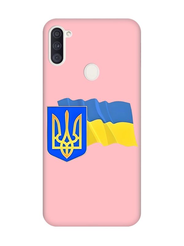 Матовий рожевий чохол на Samsung Galaxy A11 :: Тризуб і прапор України (принт 384)