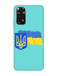 Матовий бірюзовий чохол на Xiaomi Redmi Note 11 :: Тризуб і прапор України (принт 384)