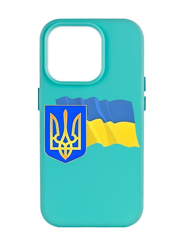 Матовий бірюзовий чохол на Apple iPhone 14 Pro Max :: Тризуб і прапор України (принт 384)