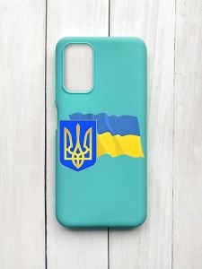 Матовий чохол на Xiaomi Redmi 9T Бірюзовий :: Тризуб і прапор України (принт 384)