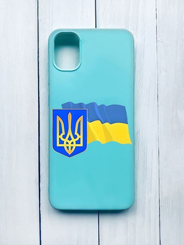 Матовий чохол на Samsung Galaxy A05 (A055) Бірюзовий :: Тризуб і прапор України (принт 384)
