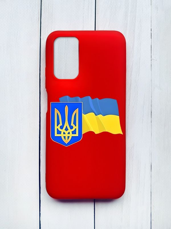 Матовий чохол на Xiaomi Redmi 9T Червоний :: Тризуб і прапор України (принт 384)