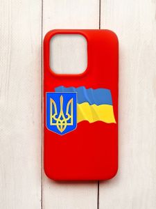 Матовий чохол на iPhone 15 Pro Червоний :: Тризуб і прапор України (принт 384)