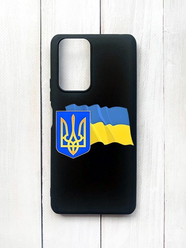 Матовий чохол на Xiaomi Redmi Note 10 Pro/10 Pro Max Чорний :: Тризуб і прапор України (принт 384)