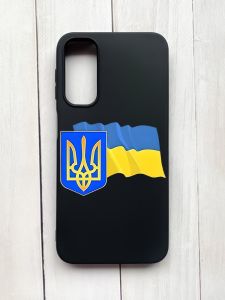 Матовий чохол на Samsung Galaxy A24 Чорний :: Тризуб і прапор України (принт 384)