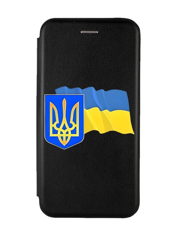 Чохол-книжка з малюнком для Xiaomi Redmi Note 8 Чорний :: Тризуб і прапор України (принт 384)