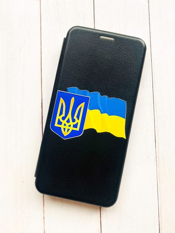 Чохол-книжка з малюнком для Samsung Galaxy A12 Чорний :: Тризуб і прапор України (принт 384)