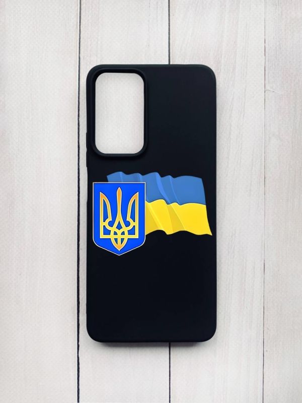 Матовий чохол на Xiaomi Redmi Note 11 Pro Чорний :: Тризуб і прапор України (принт 384)