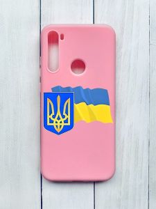 Матовий чохол на Xiaomi Redmi Note 8T Рожевий :: Тризуб і прапор України (принт 384)