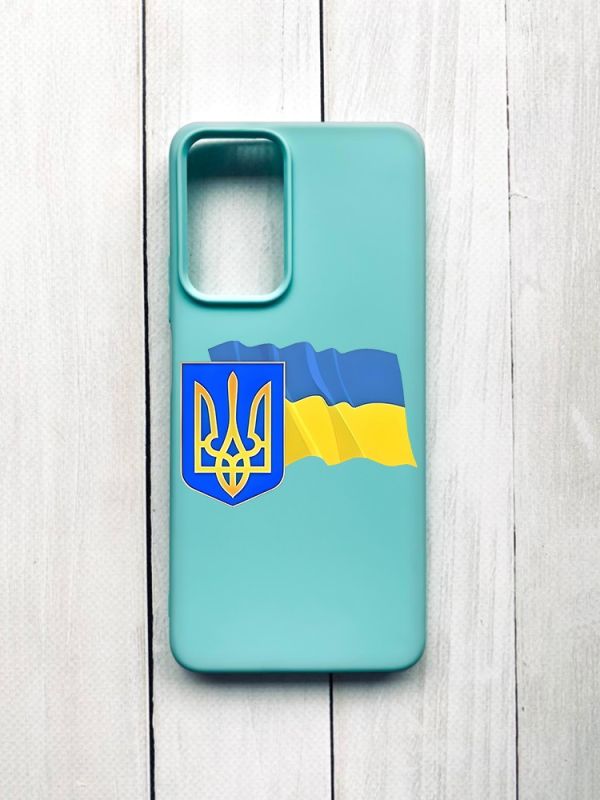 Матовий чохол на Xiaomi Redmi Note 11 Pro Бірюзовий :: Тризуб і прапор України (принт 384)
