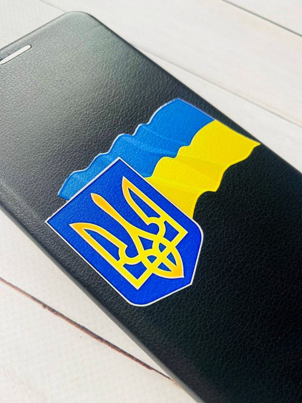 Чохол-книжка з малюнком для Samsung Galaxy A02s Чорний :: Тризуб і прапор України (принт 384)