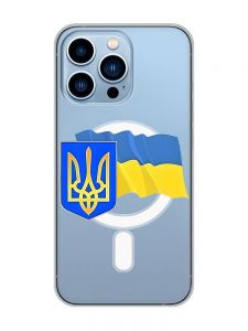 Магнітний чохол на iPhone 13 Pro Max із підтримкою MagSafe :: Тризуб і прапор України (принт 384)