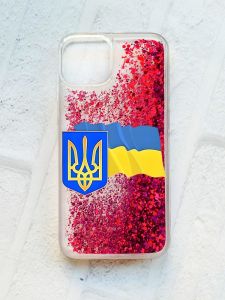 Чохол із плаваючими блискітками на iPhone 14 Рожевий :: Тризуб і прапор України (принт 384)