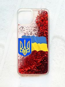 Чохол із плаваючими блискітками на iPhone 14 Червоний :: Тризуб і прапор України (принт 384)