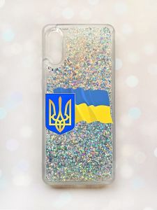 Чохол з плаваючими блискітками Samsung Galaxy A02 / A022 (2021) Срібний :: Тризуб і прапор України (принт 384)