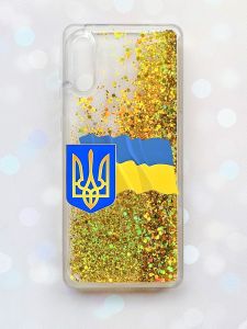 Чохол з плаваючими блискітками Samsung Galaxy A02 / A022 (2021) Золотий :: Тризуб і прапор України (принт 384)