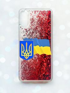 Чохол з плаваючими блискітками Samsung Galaxy A02 / A022 (2021) Червоний :: Тризуб і прапор України (принт 384)
