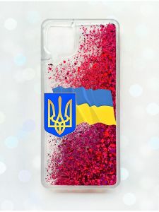 Чохол з плаваючими блискітками Samsung Galaxy A12 Рожевий :: Тризуб і прапор України (принт 384)