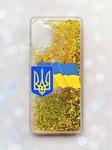 Чохол з плаваючими блискітками Samsung Galaxy A32 Золотий :: Тризуб і прапор України (принт 384)