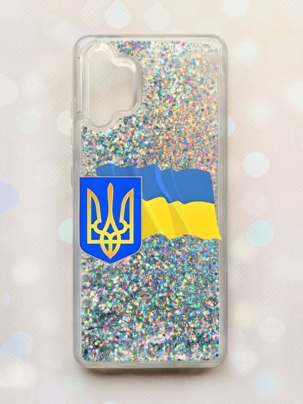 Чохол з плаваючими блискітками Samsung Galaxy A32 Срібний :: Тризуб і прапор України (принт 384)
