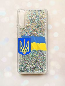 Чохол з плаваючими блискітками на Samsung Galaxy A50 (2019) A505F Срібний :: Тризуб і прапор України (принт 384)