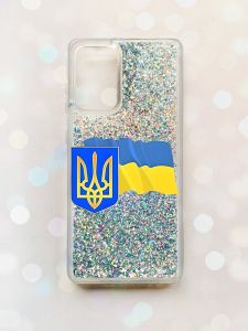Чохол з плаваючими блискітками на Samsung Galaxy A52 (A525) Срібний :: Тризуб і прапор України (принт 384)