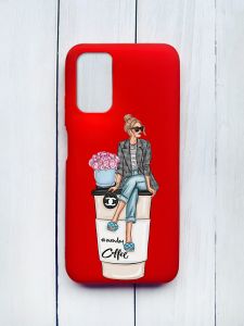 Матовий чохол на Xiaomi Redmi 9T Червоний :: Дівчина на каві (принт 228)