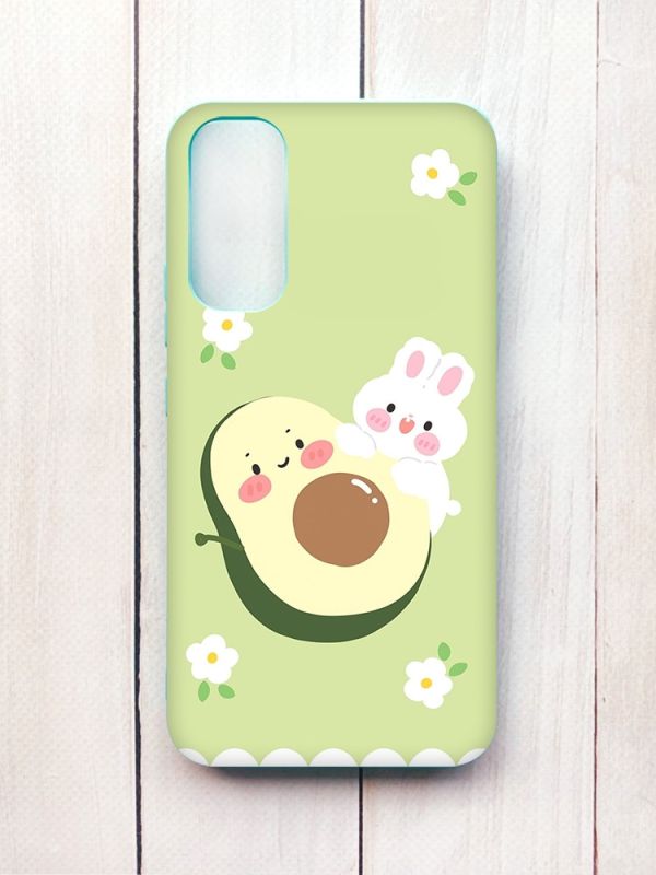 Матовий чохол з бірюзовими боками на Samsung A34 5G :: Авокадо і зайченя (принт 311)