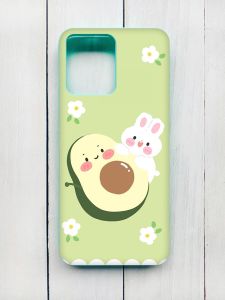 Матовий чохол з бірюзовими боками на Xiaomi Redmi 12 :: Авокадо і зайченя (принт 311)