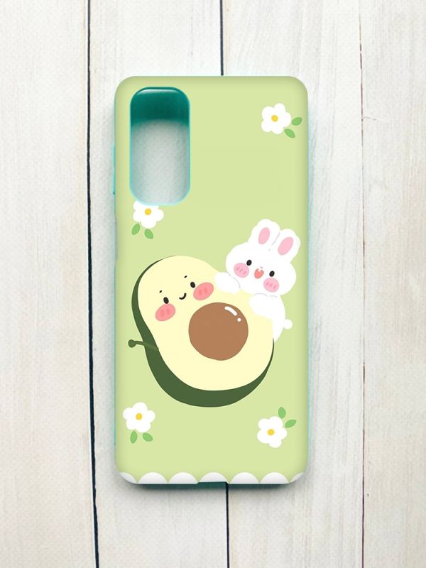 Матовий чохол з бірюзовими боками на Samsung Galaxy M54 :: Авокадо і зайченя (принт 311)
