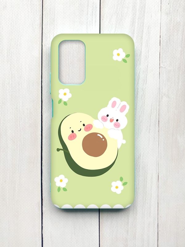 Матовий чохол з бірюзовими боками на Xiaomi Redmi 9T :: Авокадо і зайченя (принт 311)