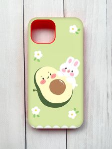 Матовий чохол з червоними боками на iPhone 15 :: Авокадо і зайченя (принт 311)