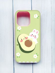 Матовий чохол з рожевими боками на iPhone 15 Pro :: Авокадо і зайченя (принт 311)