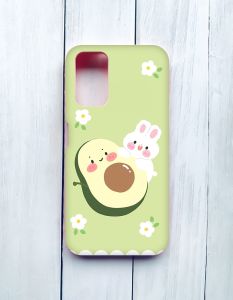 Матовий чохол з рожевими боками на Xiaomi Redmi 9T :: Авокадо і зайченя (принт 311)