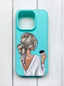 Матовий чохол на iPhone 15 Pro Бірюзовий :: Дівчина з латте (принт 227)