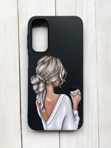 Матовий чохол на Samsung Galaxy A24 Чорний :: Дівчина з латте (принт 227)