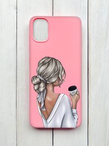 Mатовий чохол на Samsung Galaxy A05 (A055) Рожевий :: Дівчина з латте (принт 227)