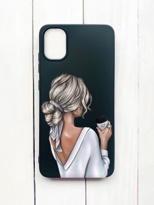 Матовий чохол на Samsung Galaxy A05 (A055) Чорний :: Дівчина з латте (принт 227)