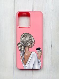 Матовий чохол на Xiaomi Redmi 12 Рожевий :: Дівчина з латте (принт 227)