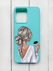 Матовий чохол на Xiaomi Redmi 12 Бірюзовий :: Дівчина з латте (принт 227)